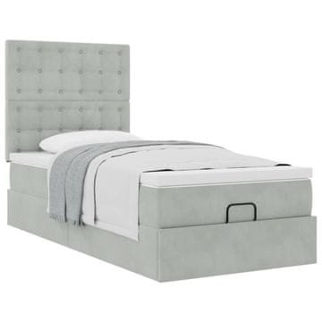 Vidaxl Otomanski posteljni okvir z vzmetnicami siv 90x200cm žamet