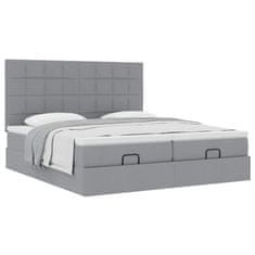 Vidaxl Otomanski posteljni okvir z vzmetnicami siv 200x200 cm blago