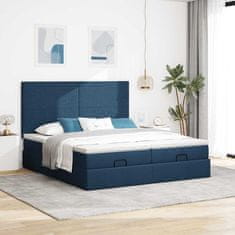 Vidaxl Otomanski posteljni okvir z vzmetnicami moder 180x200 cm blago