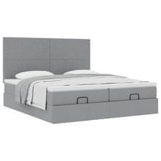 Vidaxl Otomanski posteljni okvir z vzmetnicami siv 200x200 cm blago