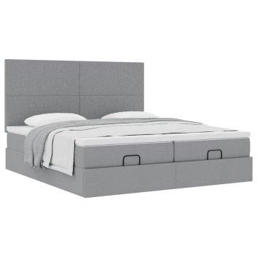 Vidaxl Otomanski posteljni okvir z vzmetnicami siv 200x200 cm blago