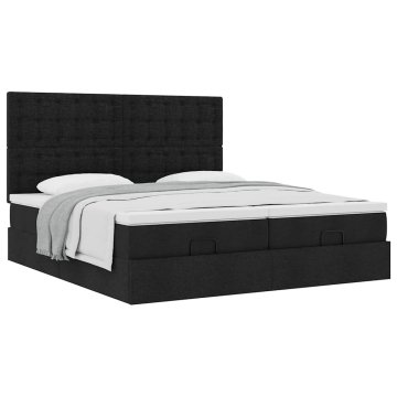 Vidaxl Otomanski posteljni okvir z vzmetnicami črn 180x200 cm blago