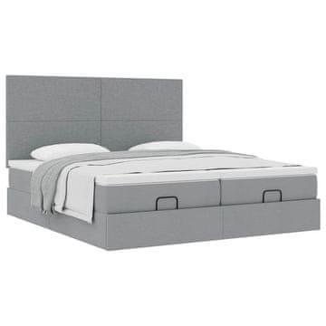 Vidaxl Otomanski posteljni okvir z vzmetnicami siv 160x200 cm blago