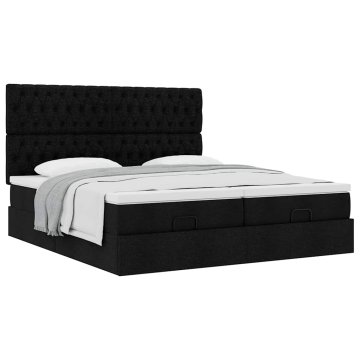 Vidaxl Otomanski posteljni okvir z vzmetnicami črn 180x200 cm blago