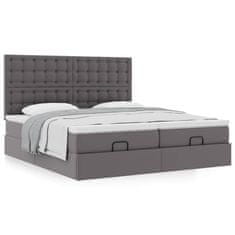 Vidaxl Otomanski posteljni okvir z vzmetnicami siv 180x200cm um. usnje