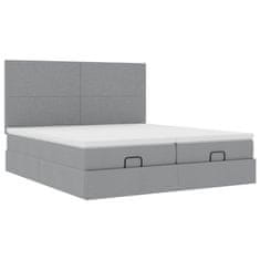 Vidaxl Otomanski posteljni okvir z vzmetnicami siv 200x200 cm blago