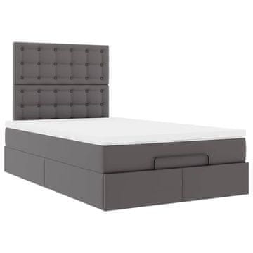 Vidaxl Otomanski posteljni okvir z vzmetnico siv 120x190 cm um. usnje