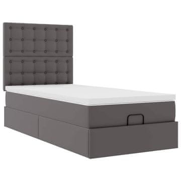Vidaxl Otomanski posteljni z vzmetnico siv 100x200 cm um. usnje