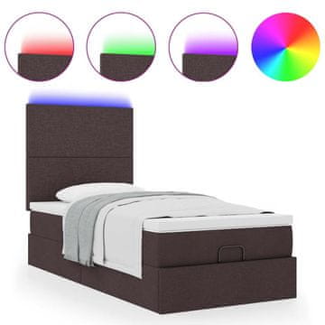 Vidaxl Otomanska postelja z vzmetnico &amp; LEDs temno rjava 90x200 cm