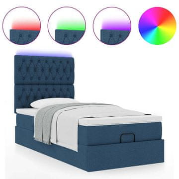 Vidaxl Otomanska postelja z vzmetnico &amp; LED modra 100x200 cm Tkanina