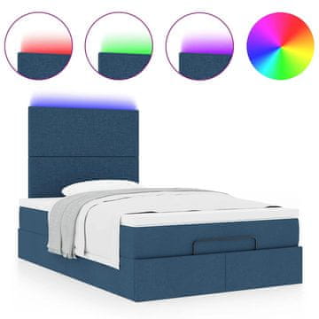 Vidaxl Otomanska postelja z vzmetnico &amp; LED modra 120x200 cm Tkanina