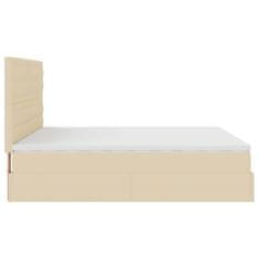 Vidaxl Otomanski posteljni okvir z vzmetnicami krem 180x200 cm blago