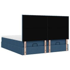 Vidaxl Otomanski posteljni okvir z vzmetnicami moder 200x200 cm blago