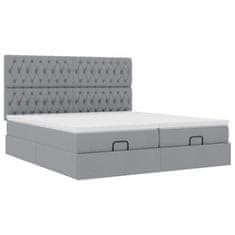 Vidaxl Otomanski posteljni okvir z vzmetnicami siv 180x200 cm blago
