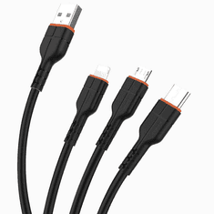 Kaku Polnilni kabel 3,2A Quick Charge - 3v1 - Lightning, Micro USB, Type C