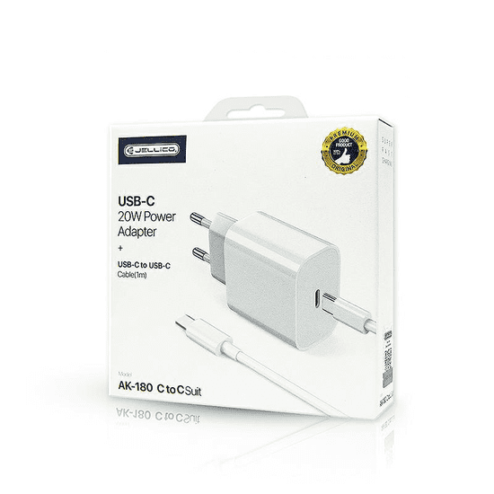 Jellico Hišni polnilec AK-180 (Quick Charge) 20W vhod Type-C s Type-C podatkovnim kablom (EU Blister), bel