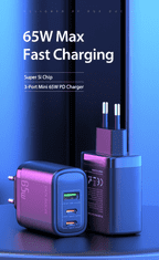 Dux Ducis Adapter hišni polnilec 220V C110 Super SI Charge 65W vhod 1x USB A in 2x Type C - Original (EU Blister) črn