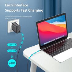 Dux Ducis Adapter hišni polnilec 220V C110 Super SI Charge 65W vhod 1x USB A in 2x Type C - Original (EU Blister) črn