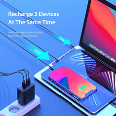 Dux Ducis Adapter hišni polnilec 220V C110 Super SI Charge 65W vhod 1x USB A in 2x Type C - Original (EU Blister) črn