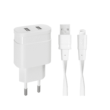 RivaCase Hišni polnilec PS4125 WD2 3,4A + podatkovno polnilni kabel Lightning Apple iPhone 13 - bel