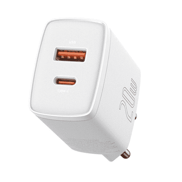 BASEUS Adapter CCXJ-B02 hišni polnilec 220V Super-SI Quick Charge 20W vhod USB A in Type C - Original (EU Blister) bel