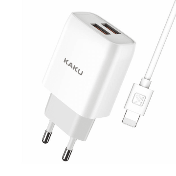 Kaku Hišni polnilec Q/HHDZ 2,4A 2x USB vtič s polnilnim kablom Lightning bel