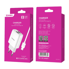 Kaku Hišni polnilec Q/HHDZ 2,4A 2x USB vtič s polnilnim kablom Lightning bel