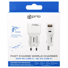 Onasi Svetovni adapter Quick Charge 20W izhod USB in Type C- Original (EU Blister) bel