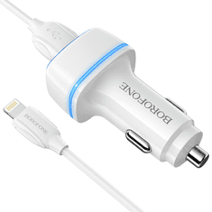 Borofone Avtopolnilec BZ14 2x USB A 2,4 A s kablom Lightning , 1m, bel