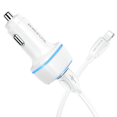 Borofone Avtopolnilec BZ14 2x USB A 2,4 A s kablom Lightning , 1m, bel