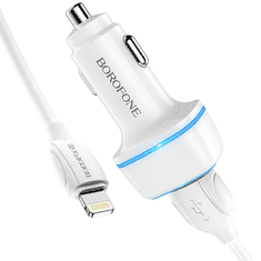 Borofone Avtopolnilec BZ14 2x USB A 2,4 A s kablom Lightning , 1m, bel
