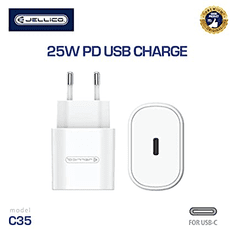 Jellico Hišni polnilec C35 (Quick Charge) 25W vhod Type-C z Type-C podatkovnim kablom,Original (EU Blister), bel