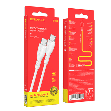 Borofone Podatkovni kabel BX51 (Fast Charge) 3,0A 60W vhod Type-C na Type-C 1m, bel