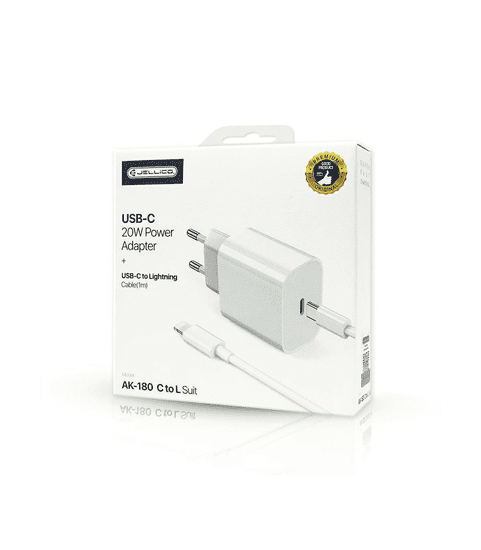 Jellico Hišni polnilec AK-180 (Quick Charge) 20W vhod Type-C z Lightning podatkovnim kablom (EU Blister), bel