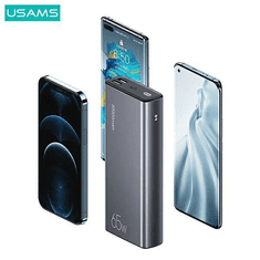 USAMS Zunanja baterija powerbank 30.000 mAh US-CD165 Quick Charge / PD 65W z LCD-jem / 3x izhod - črn