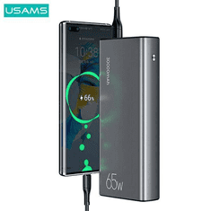USAMS Zunanja baterija powerbank 30.000 mAh US-CD165 Quick Charge / PD 65W z LCD-jem / 3x izhod - črn