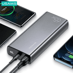 USAMS Zunanja baterija powerbank 30.000 mAh US-CD165 Quick Charge / PD 65W z LCD-jem / 3x izhod - črn