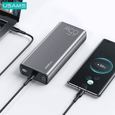 USAMS Zunanja baterija powerbank 30.000 mAh US-CD165 Quick Charge / PD 65W z LCD-jem / 3x izhod - črn