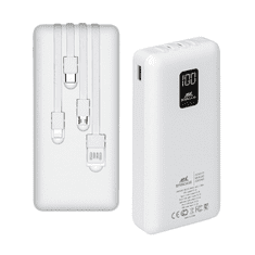 RivaCase Prenosna baterija VA2220 ("Powerbank") 20.000 mAh 10W, bel z LCD ekranom in 4 podatkovni kabli (MicroUSB, Type-C, Lightning, USB-A)