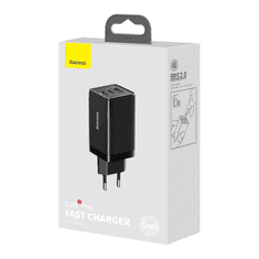 BASEUS Adapter CCGP050101 hišni polnilec 220V Gun3 Pro QC/PD 65W vhod 2x Type C 1x USB-A - Original (EU Blister) črn