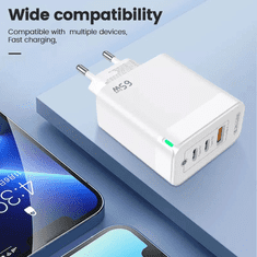 Jellico Hišni adapter C79 220V Gun Quick Charge PD 65W vhod 1x USB A in 2x Type C - bel