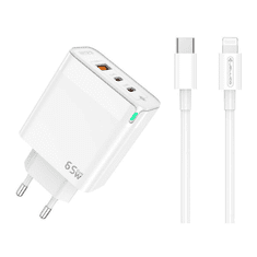 Jellico Hišni polnilec adapter C79 220V Gun Quick Charge PD 65W vhod 1x USB A in 2x Type C - (s kablom Lightning- TypeC) 3.0 bel