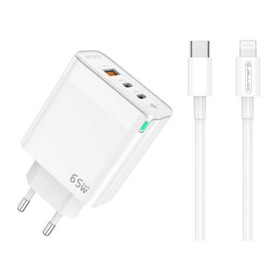 Jellico Hišni polnilec adapter C79 220V Gun Quick Charge PD 65W vhod 1x USB A in 2x Type C - (s kablom Lightning- TypeC) 3.0 bel