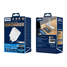 Jellico Hišni polnilec adapter C79 220V Gun Quick Charge PD 65W vhod 1x USB A in 2x Type C - (s kablom Lightning- TypeC) 3.0 bel
