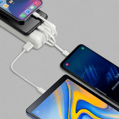 RivaCase Prenosna baterija VA2220 ("Powerbank") 20.000 mAh 10W, bel z LCD ekranom in 4 podatkovni kabli (MicroUSB, Type-C, Lightning, USB-A)
