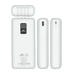 RivaCase Prenosna baterija VA2220 ("Powerbank") 20.000 mAh 10W, bel z LCD ekranom in 4 podatkovni kabli (MicroUSB, Type-C, Lightning, USB-A)