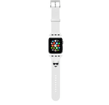 Karl Lagerfeld Silikonski pašček za uro za Apple Watch 42 / 44 / 45 mm - Choupettes Head - bel - KLAWLSLCW