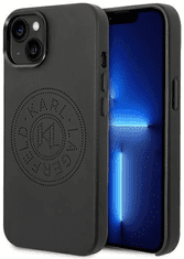 Karl Lagerfeld Originalen ovitek iPhone 14 6.1- Perforated Logo - črna usnjena zaščita - KLHCP14SFWHK