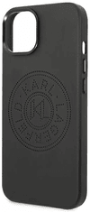 Karl Lagerfeld Originalen ovitek iPhone 14 6.1- Perforated Logo - črna usnjena zaščita - KLHCP14SFWHK