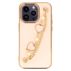 Onasi Trendy silikonski ovitek z zapestnico za Samsung Galaxy S21 FE G990 - roza s srčki